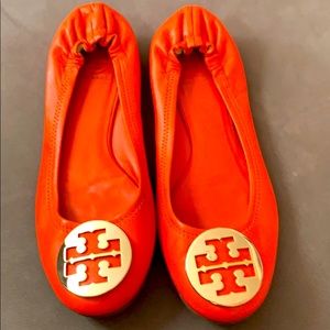 Orange leather Tory Burch ballet slippers